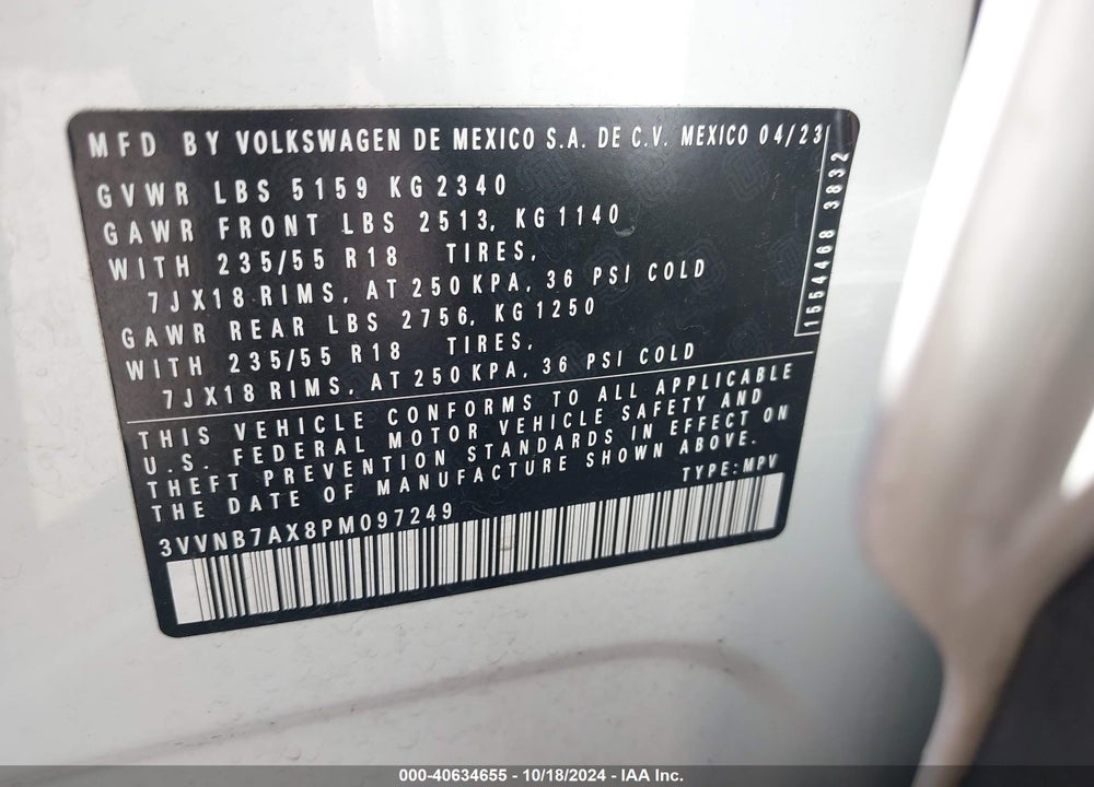 2023 VOLKSWAGEN TIGUAN 2.0T SE VIN: 3VVNB7AX8PM097249