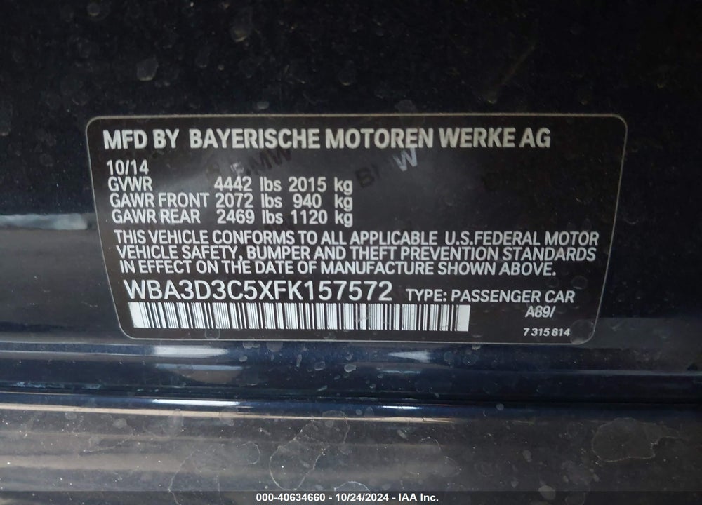 2015 BMW 328D VIN: WBA3D3C5XFK157572