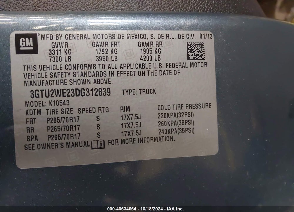 2013 GMC SIERRA 1500 SLT VIN: 3GTU2WE23DG312839