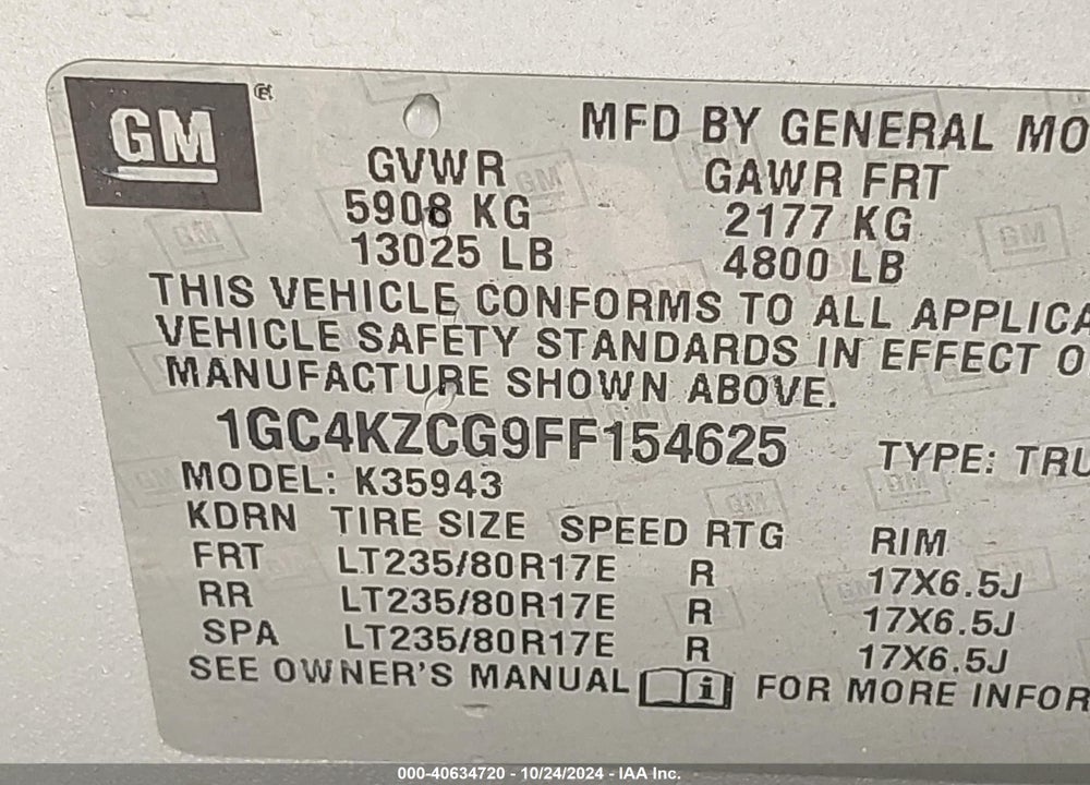2015 CHEVROLET SILVERADO 3500HD LT VIN: 1GC4KZCG9FF154625