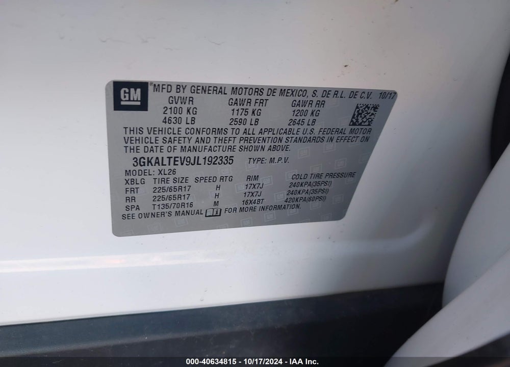 2018 GMC TERRAIN SLE VIN: 3GKALTEV9JL192335