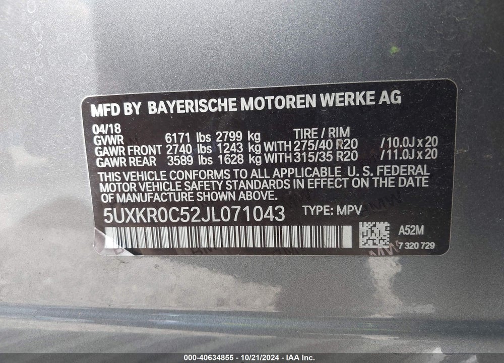 2018 BMW X5 XDRIVE35I VIN: 5UXKR0C52JL071043