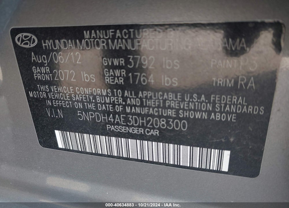 2013 HYUNDAI ELANTRA GLS VIN: 5NPDH4AE3DH208300