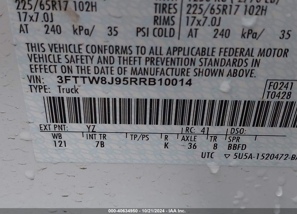 2024 FORD MAVERICK XLT VIN: 3FTTW8J95RRB10014