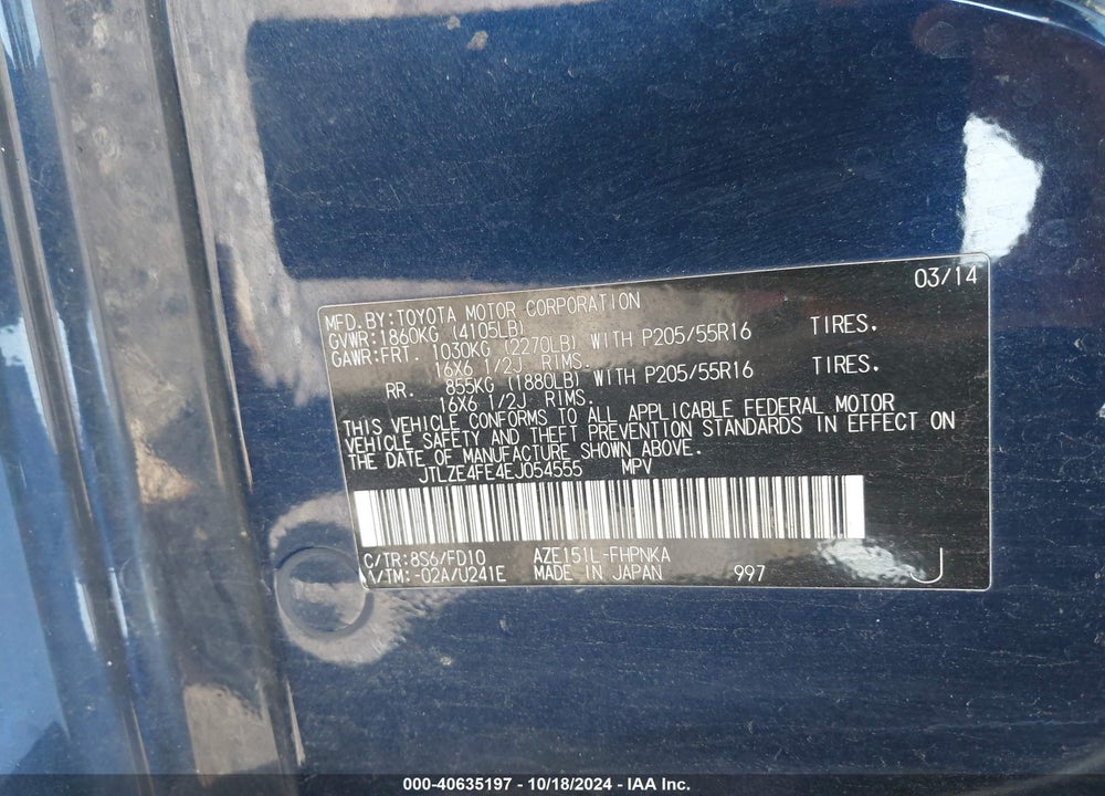 2014 SCION XB VIN: JTLZE4FE4EJ054555