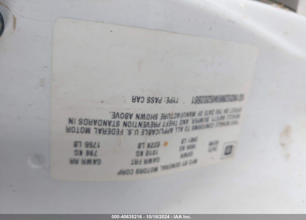 1998 CHEVROLET MALIBU VIN: 1G1ND52M6W6202881