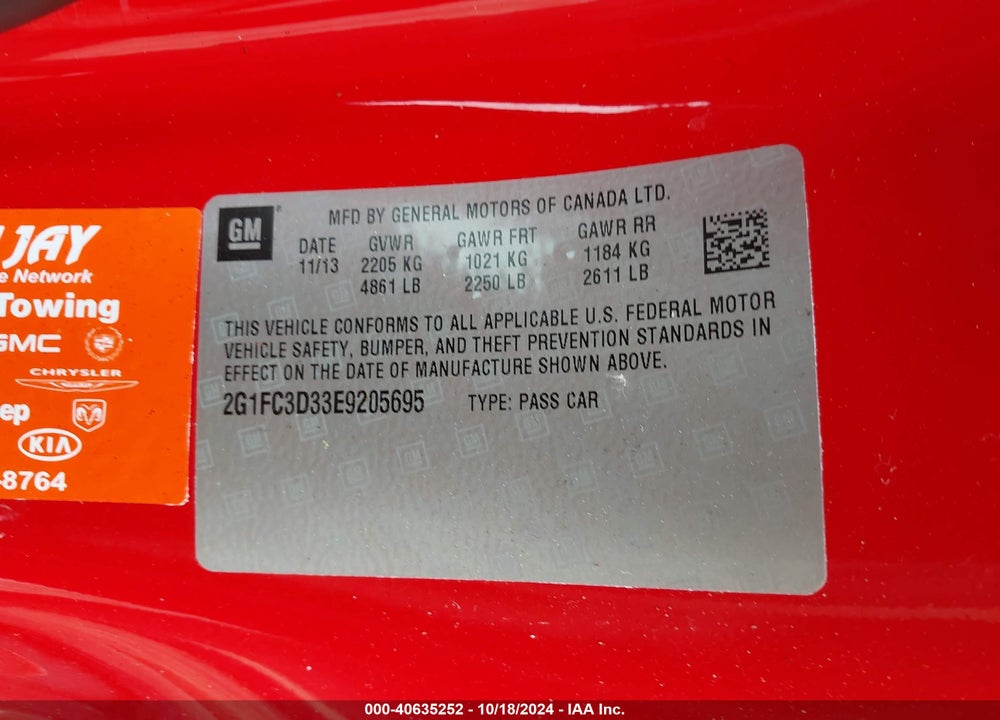 2014 CHEVROLET CAMARO 2LT VIN: 2G1FC3D33E9205695