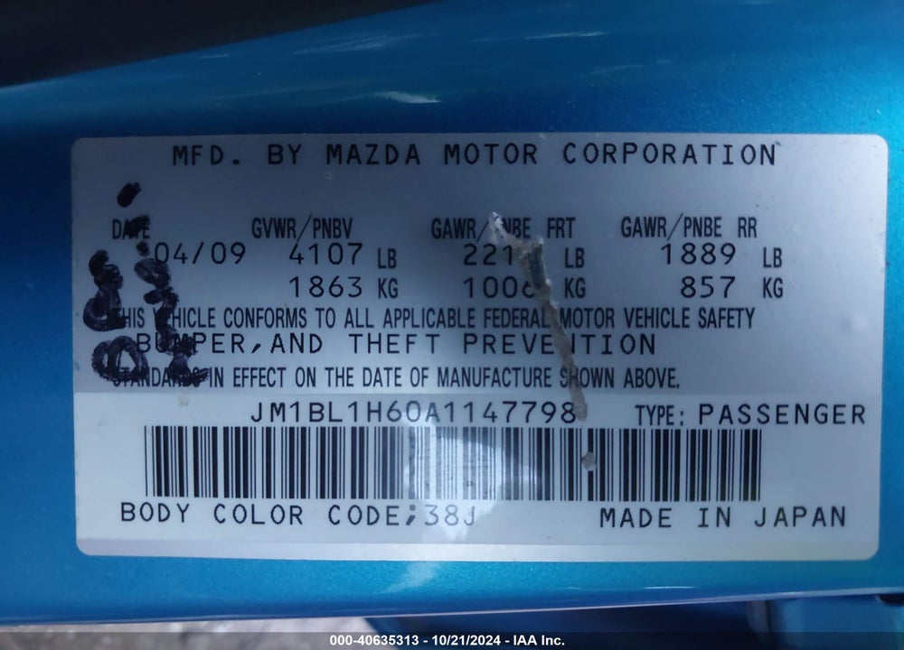 2010 MAZDA 3 S SPORT VIN: JM1BL1H60A1147798