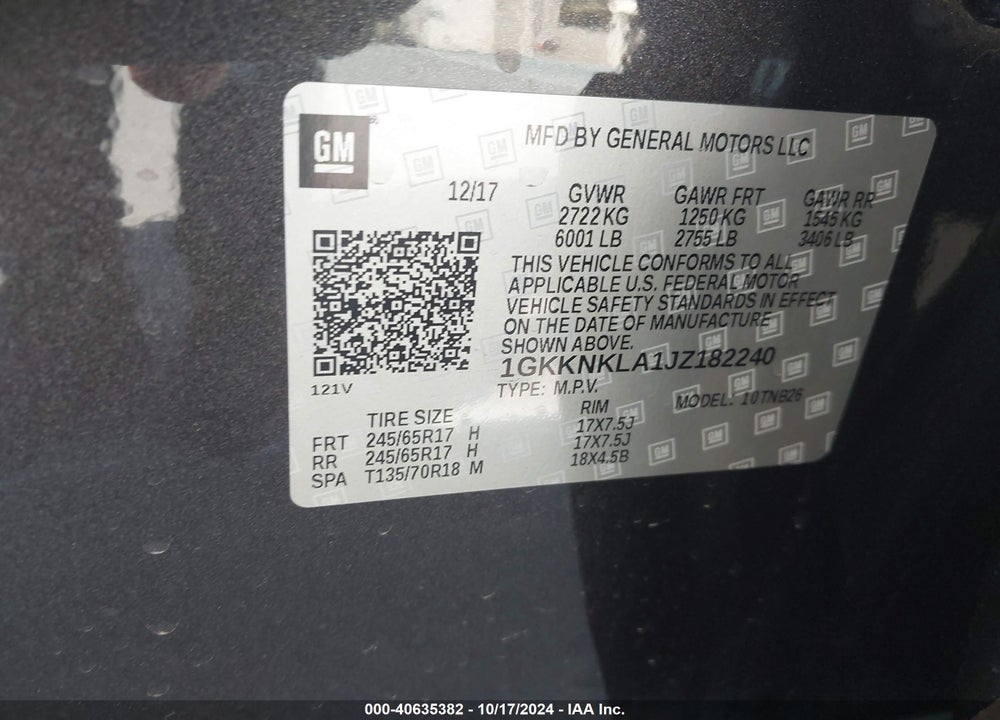 2018 GMC ACADIA SLE-1 VIN: 1GKKNKLA1JZ182240