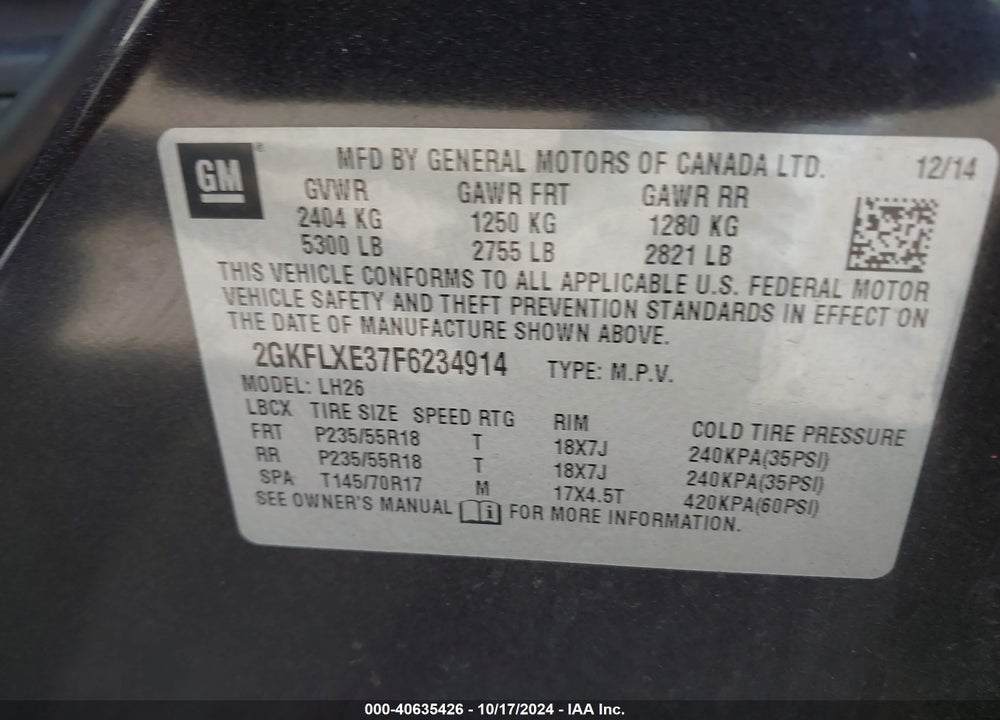 2015 GMC TERRAIN SLT-1 VIN: 2GKFLXE37F6234914