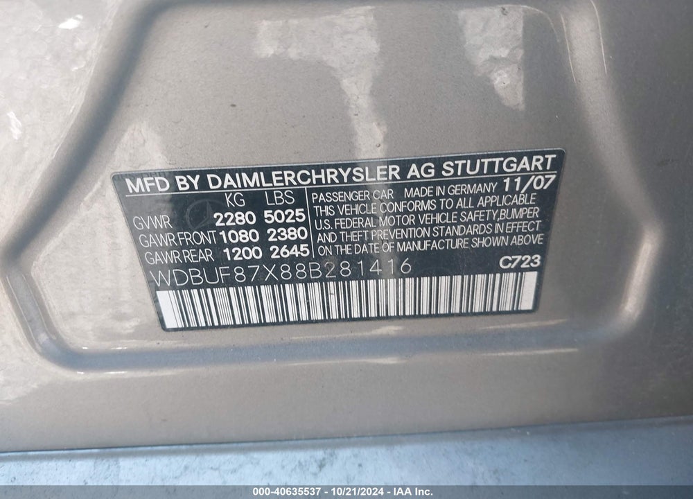 2008 MERCEDES-BENZ E 350 4MATIC VIN: WDBUF87X88B281416