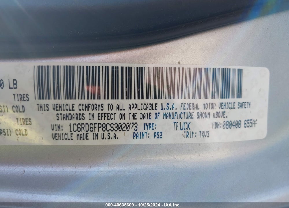 2012 RAM 1500 ST VIN: 1C6RD6FP8CS302073