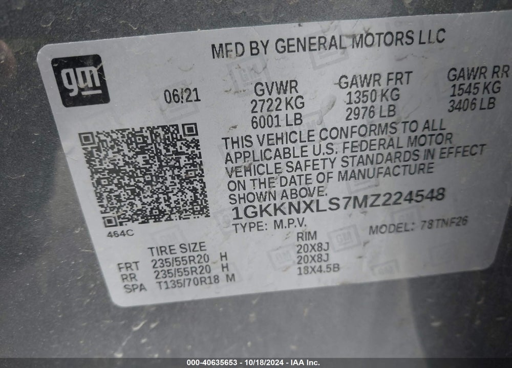 2021 GMC ACADIA AWD DENALI VIN: 1GKKNXLS7MZ224548