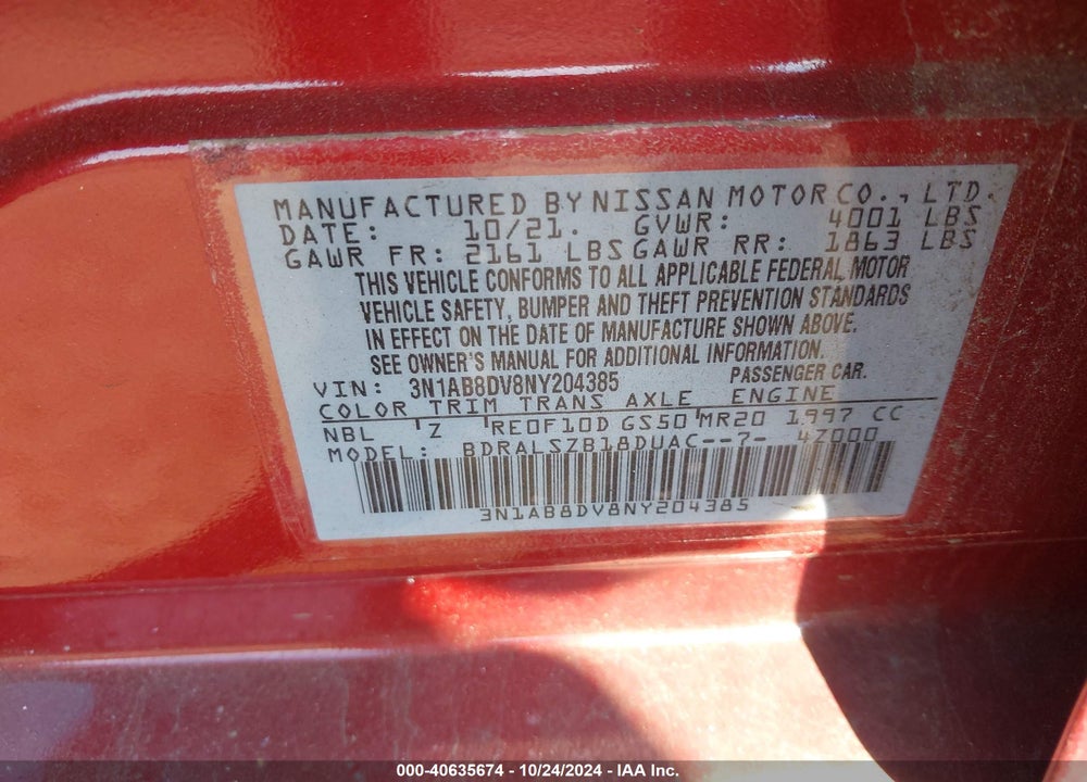 2022 NISSAN SENTRA SR XTRONIC CVT VIN: 3N1AB8DV8NY204385