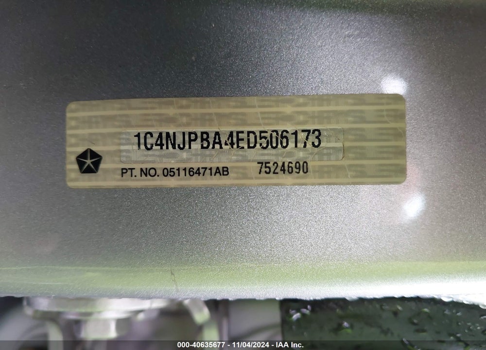 2014 JEEP PATRIOT SPORT VIN: 1C4NJPBA4ED506173