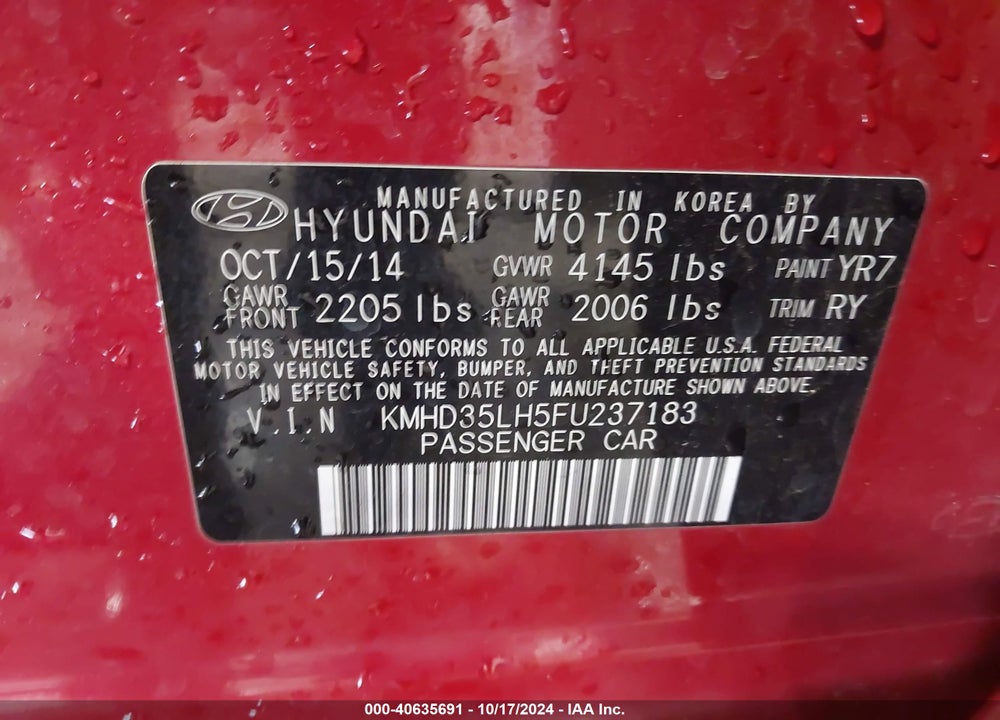 2015 HYUNDAI ELANTRA GT VIN: KMHD35LH5FU237183