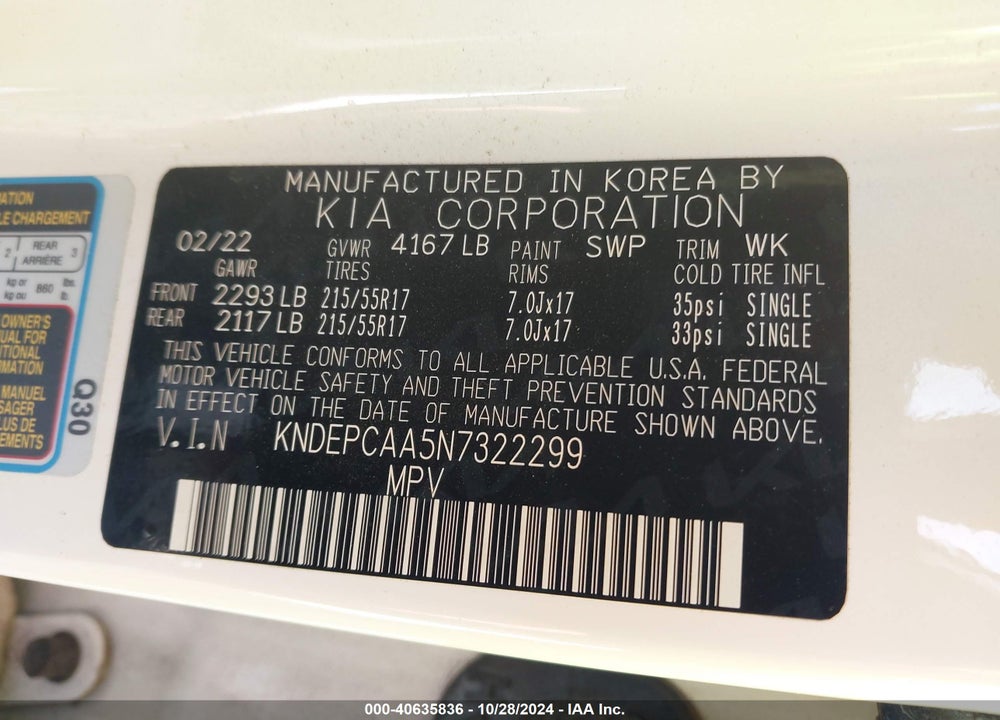 2022 KIA SELTOS LX VIN: KNDEPCAA5N7322299