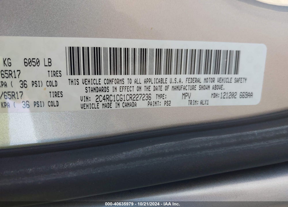 2012 CHRYSLER TOWN & COUNTRY TOURING-L VIN: 2C4RC1CG1CR227236