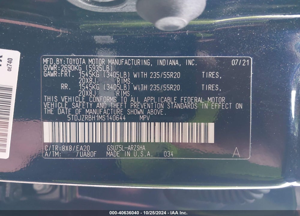 2021 TOYOTA HIGHLANDER XSE VIN: 5TDJZRBH1MS140644