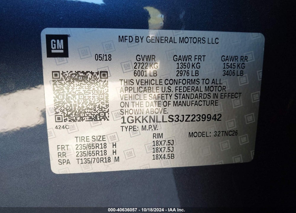 2018 GMC ACADIA SLE-2 VIN: 1GKKNLLS3JZ239942