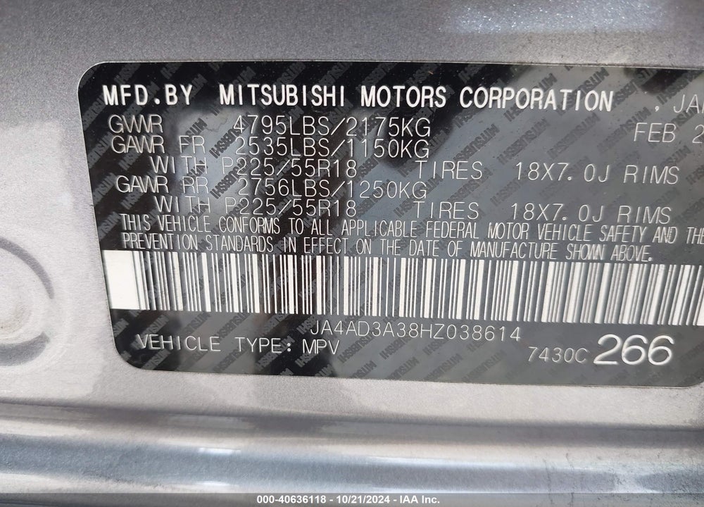 2017 MITSUBISHI OUTLANDER SE VIN: JA4AD3A38HZ038614