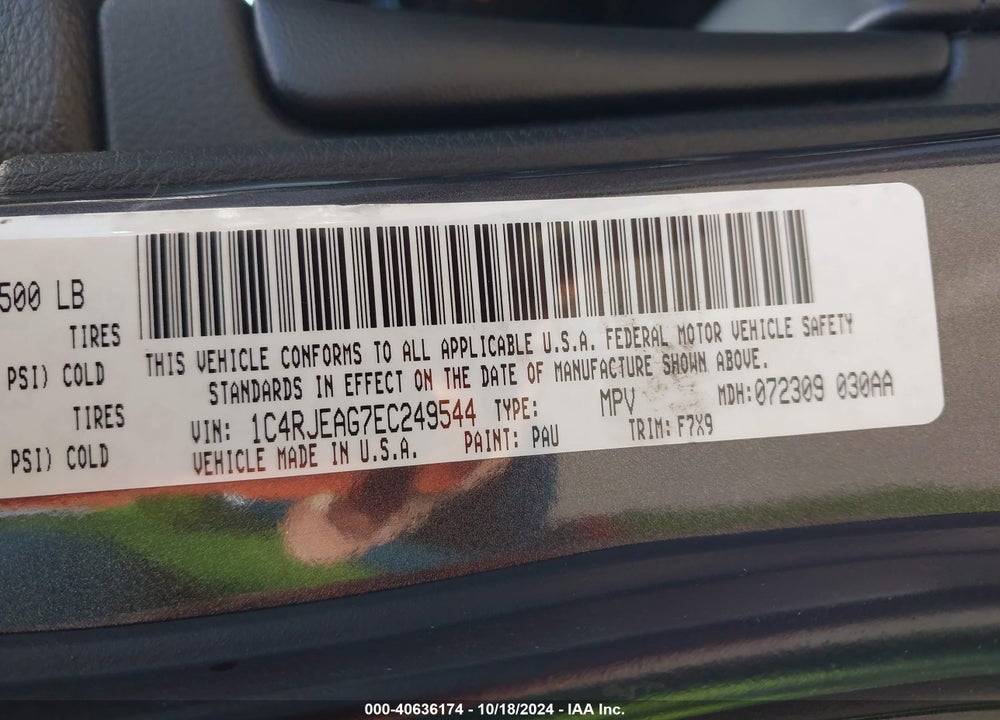 2014 JEEP GRAND CHEROKEE LAREDO VIN: 1C4RJEAG7EC249544