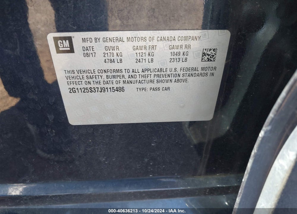 2018 CHEVROLET IMPALA 2LZ VIN: 2G1125S37J9115486