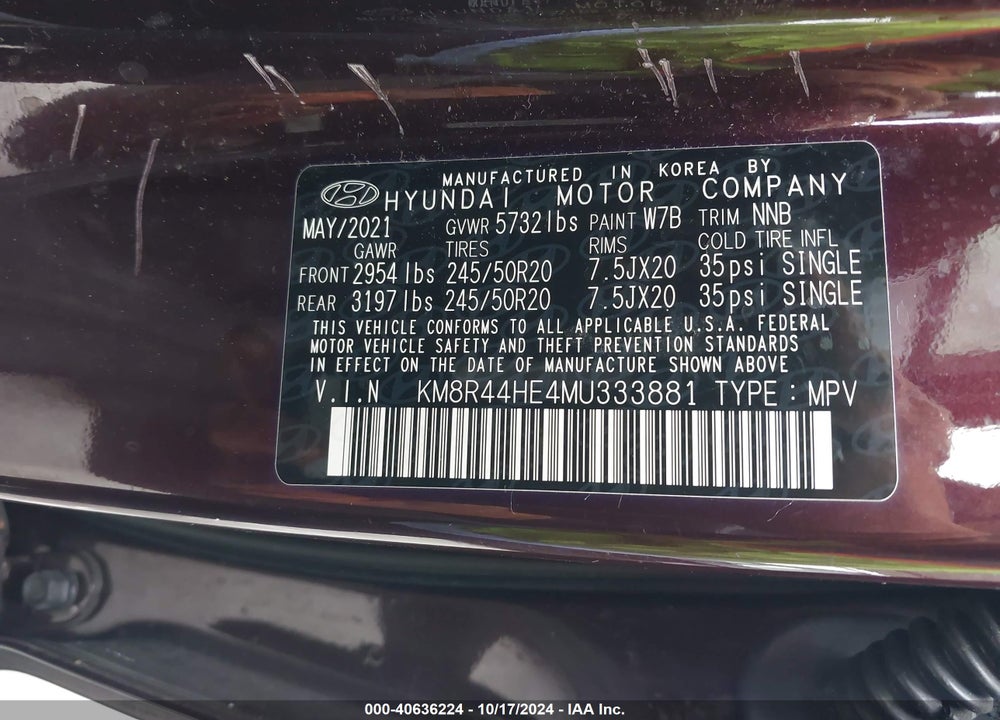2021 HYUNDAI PALISADE SEL VIN: KM8R44HE4MU333881