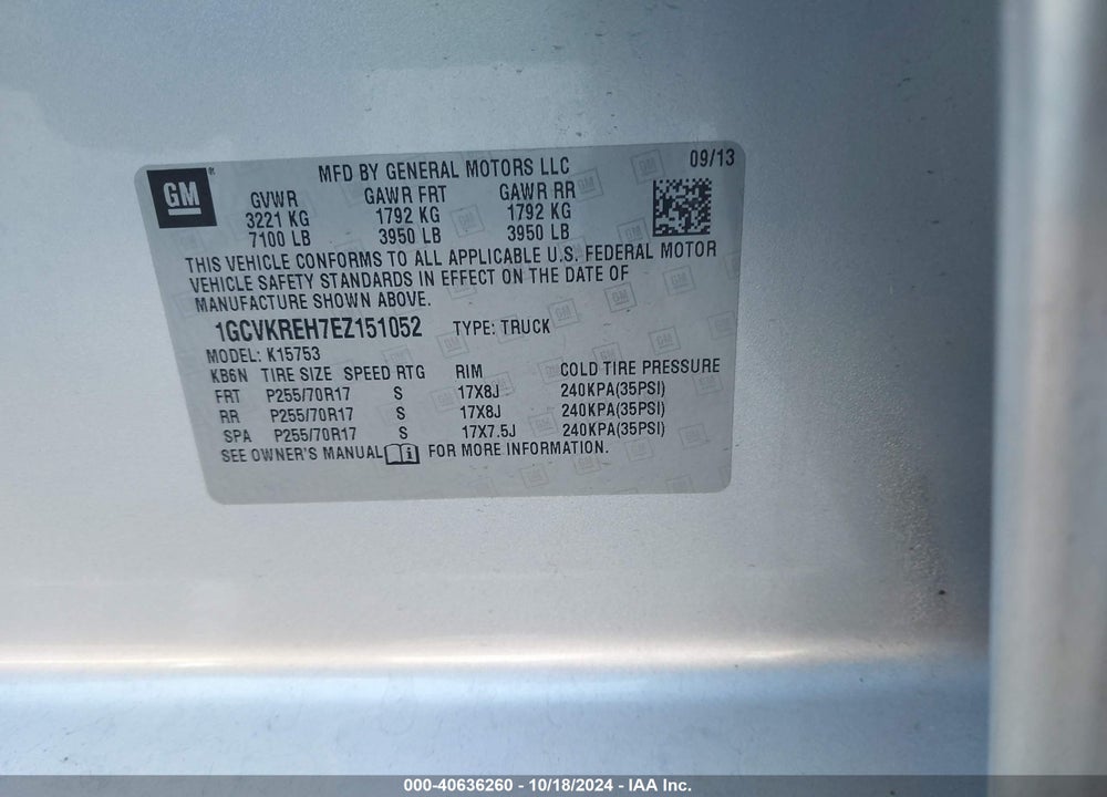 2014 CHEVROLET SILVERADO 1500 1LT VIN: 1GCVKREH7EZ151052