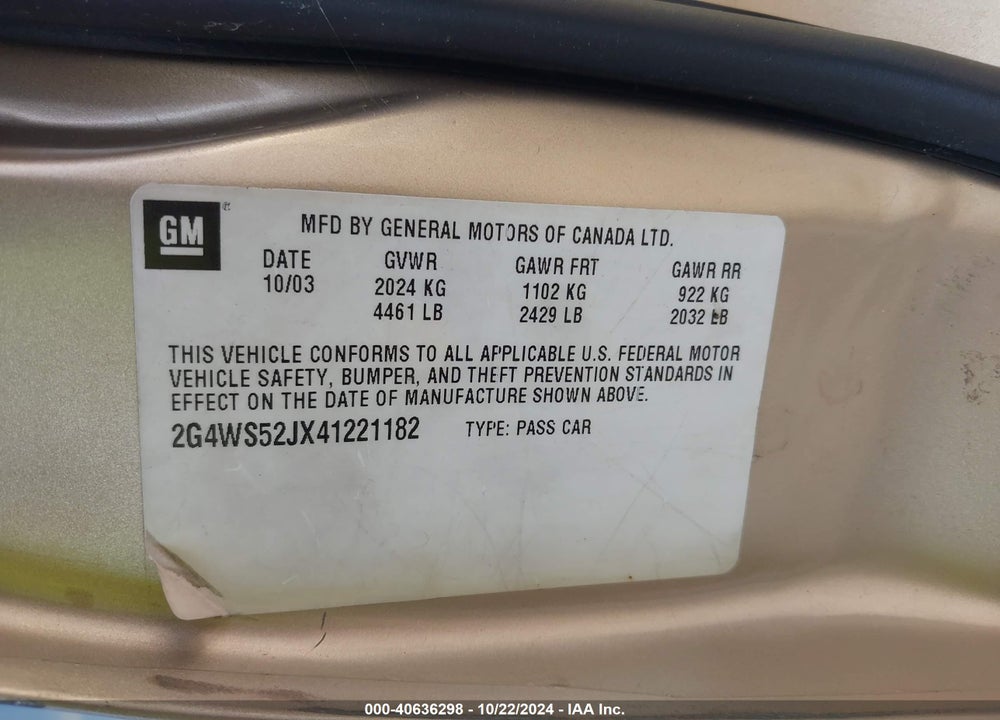 2004 BUICK CENTURY VIN: 2G4WS52JX41221182