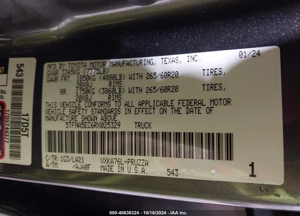 2024 TOYOTA TUNDRA PLATINUM VIN: 5TFNA5EC6RX025329