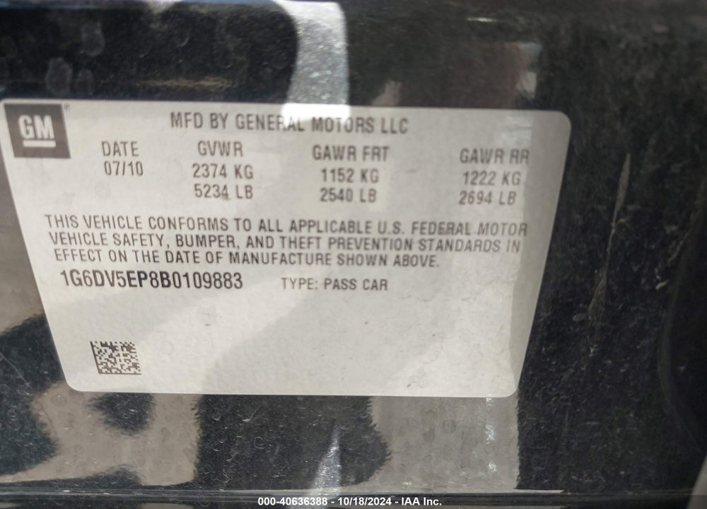 2011 CADILLAC CTS-V VIN: 1G6DV5EP8B0109883