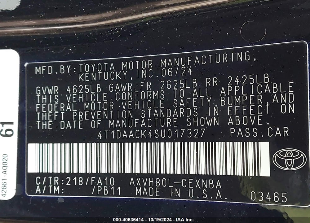 2025 TOYOTA CAMRY LE VIN: 4T1DAACK4SU017327