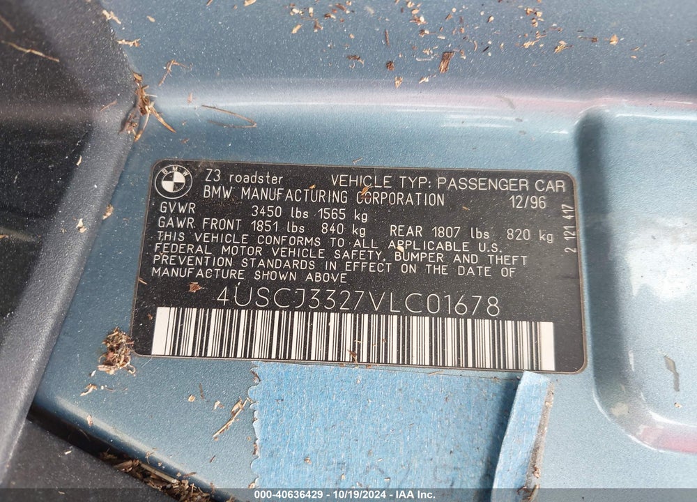 1997 BMW Z3 2.8L VIN: 4USCJ3327VLC01678