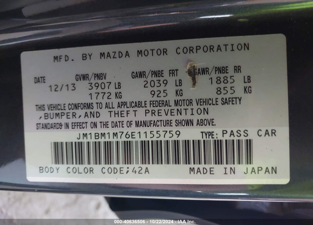 2014 MAZDA 3 I GRAND TOURING VIN: JM1BM1M76E1155759