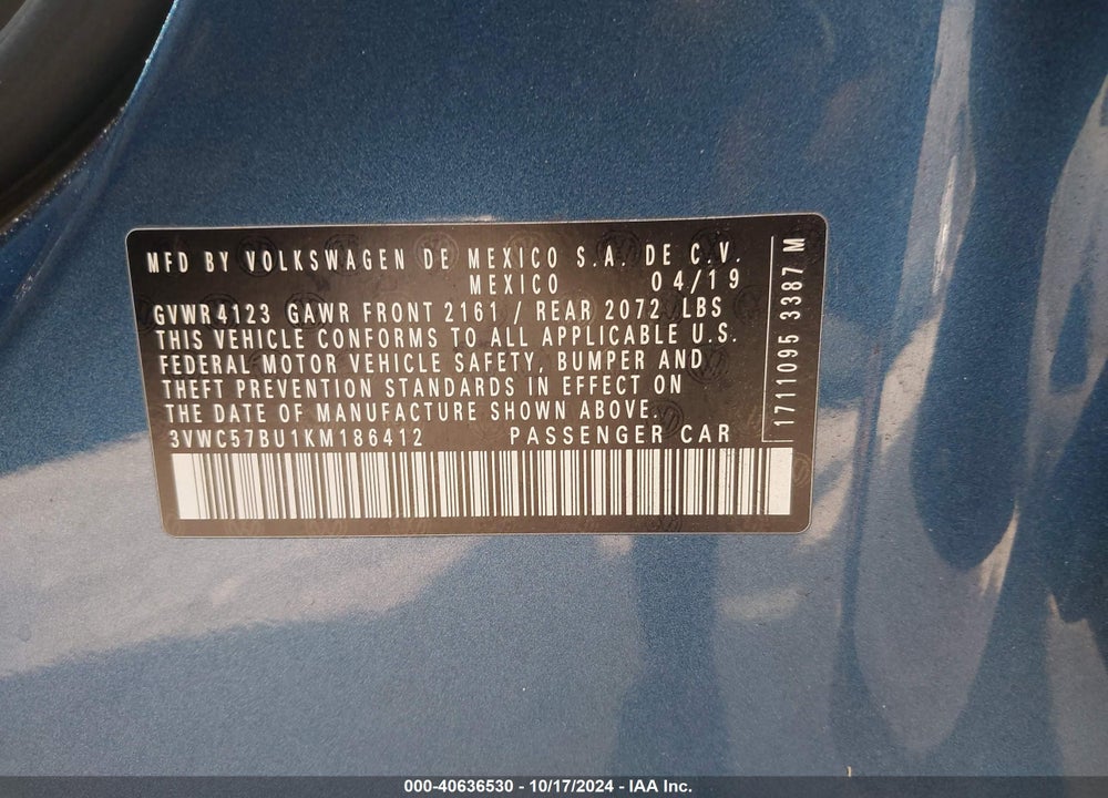 2019 VOLKSWAGEN JETTA 1.4T R-LINE/1.4T S/1.4T SE VIN: 3VWC57BU1KM186412