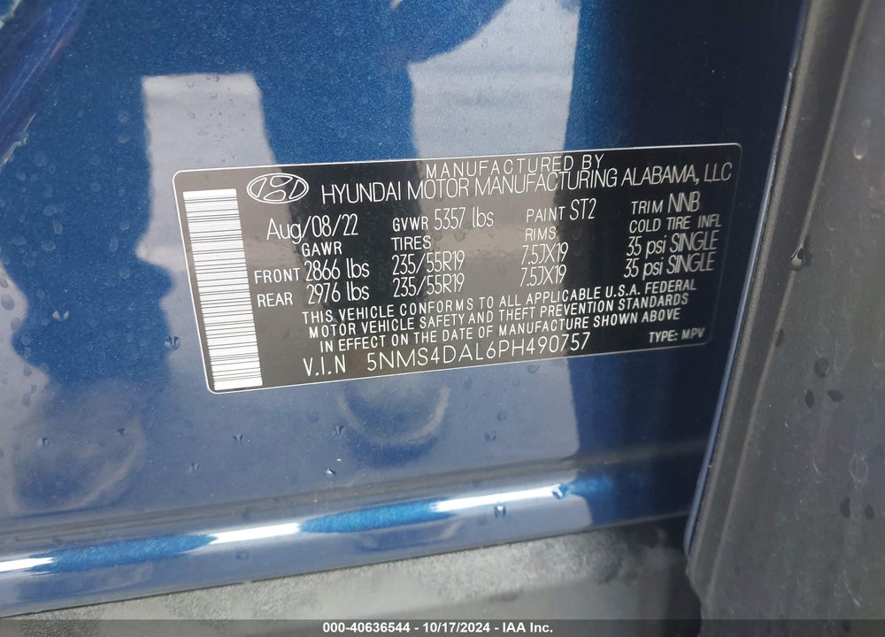 2023 HYUNDAI SANTA FE LIMITED VIN: 5NMS4DAL6PH490757