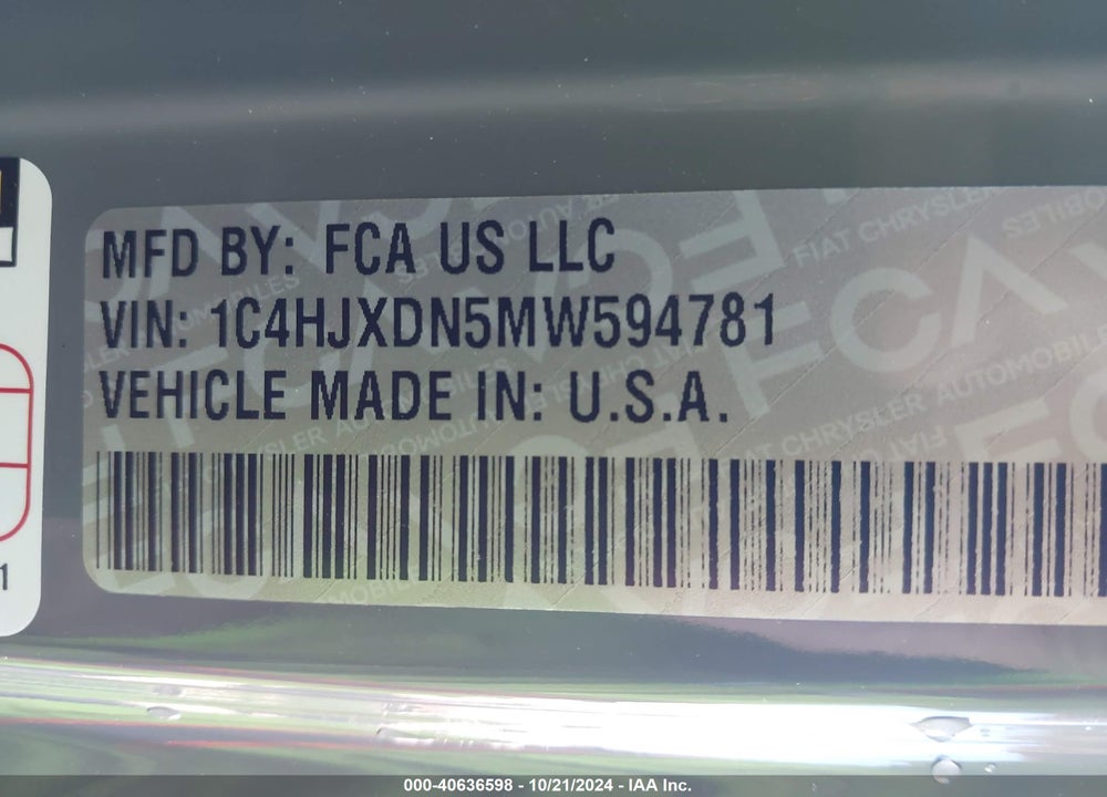 2021 JEEP WRANGLER UNLIMITED SPORT S 4X4 VIN: 1C4HJXDN5MW594781