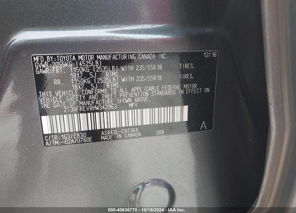 2017 TOYOTA RAV4 SE VIN: 2T3NFREV8HW342963
