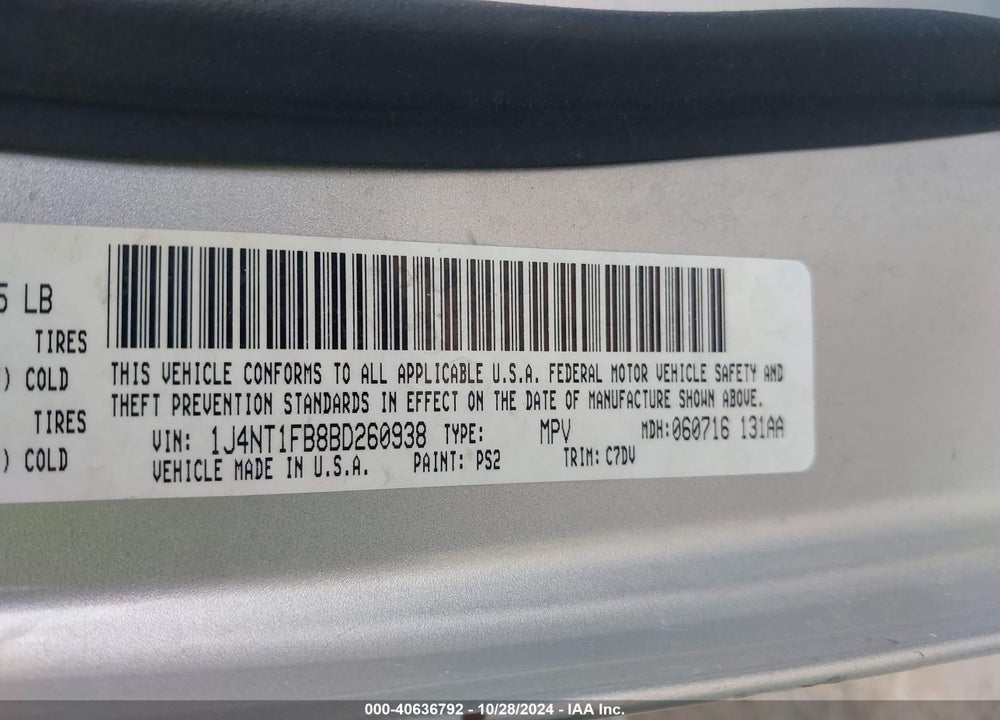 2011 JEEP COMPASS VIN: 1J4NT1FB8BD260938