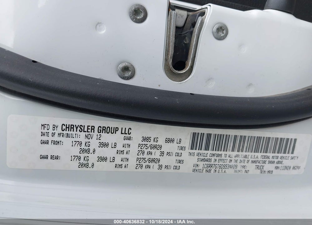 2013 RAM 1500 BIG HORN VIN: 1C6RR7GT6DS534028