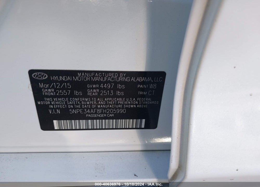 2015 HYUNDAI SONATA LIMITED VIN: 5NPE34AF8FH205990