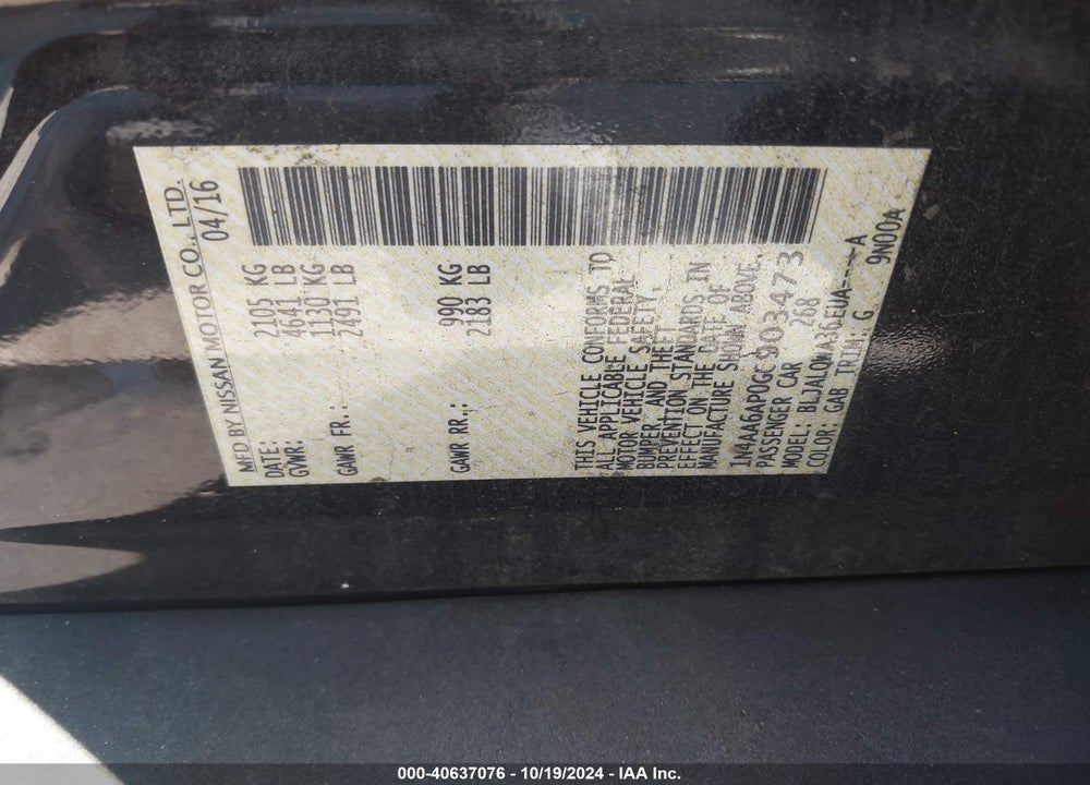 2016 NISSAN MAXIMA 3.5 S VIN: 1N4AA6AP0GC903473