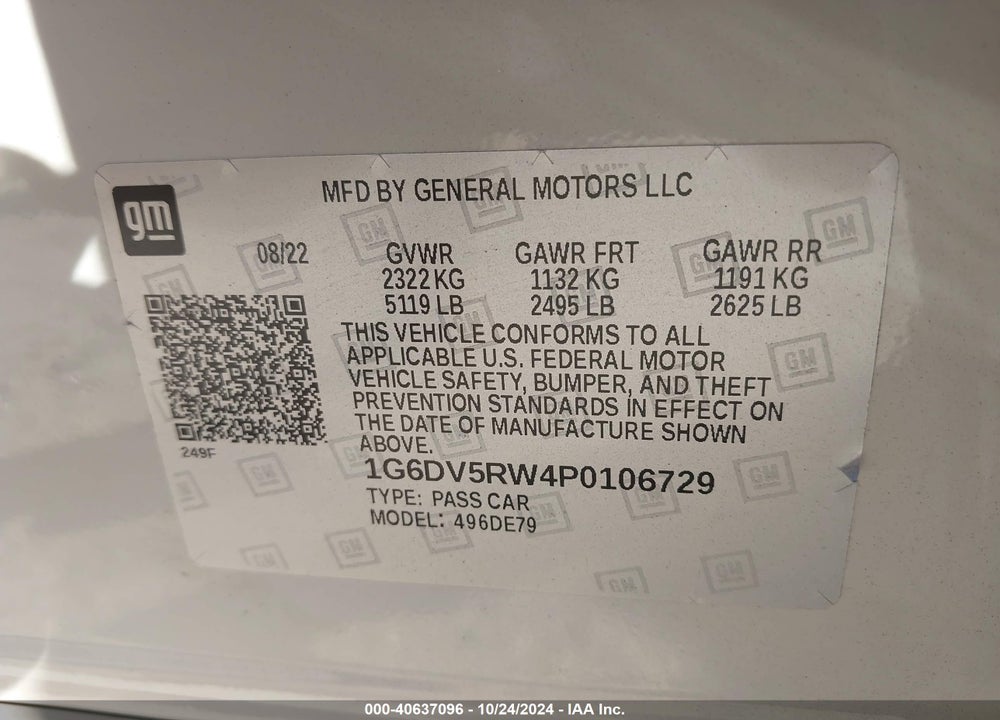 2023 CADILLAC CT5-V VIN: 1G6DV5RW4P0106729