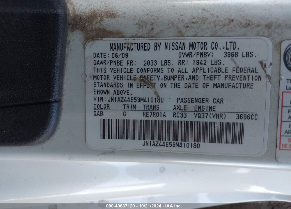 2009 NISSAN 370Z VIN: JN1AZ44E59M410180