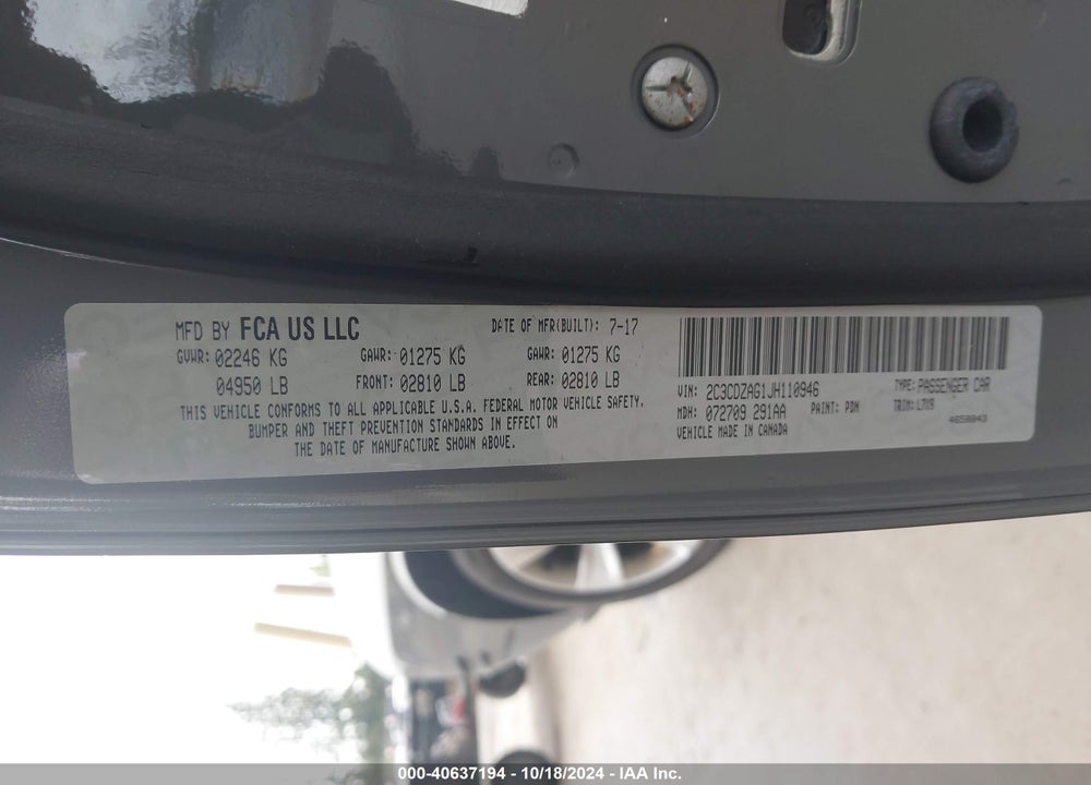 2018 DODGE CHALLENGER SXT VIN: 2C3CDZAG1JH110946