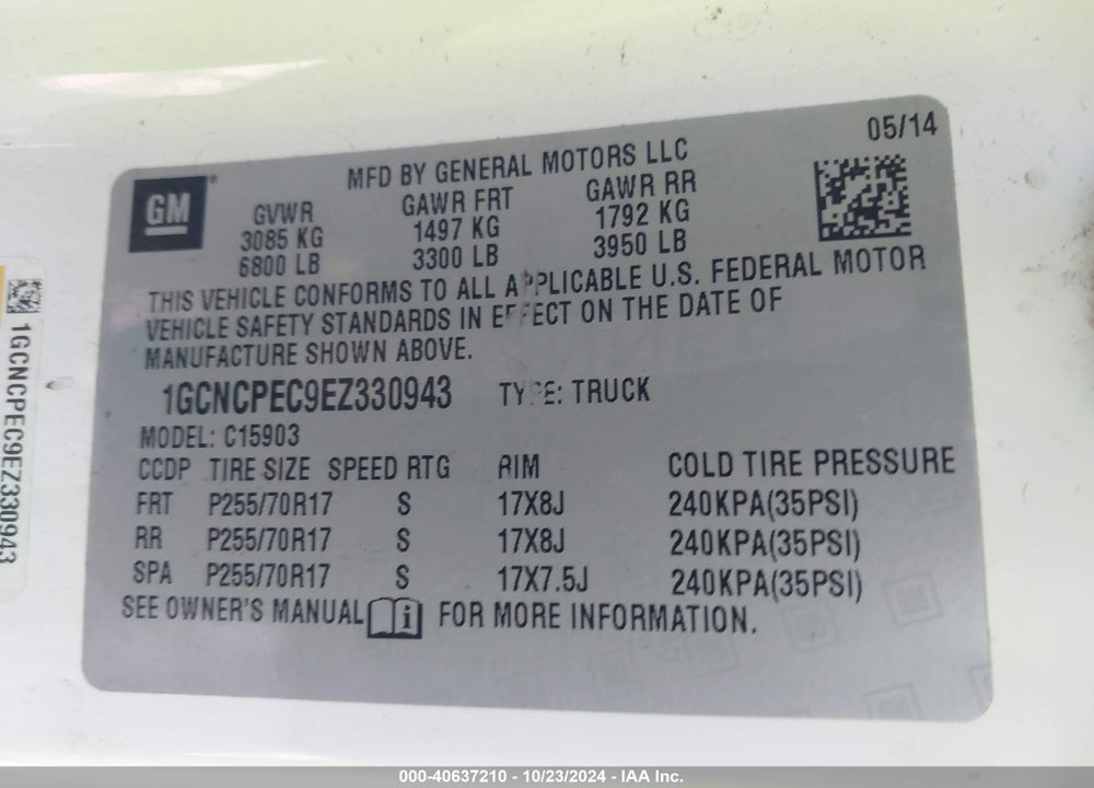 2014 CHEVROLET SILVERADO VIN: 1GCNCPEC9EZ330943