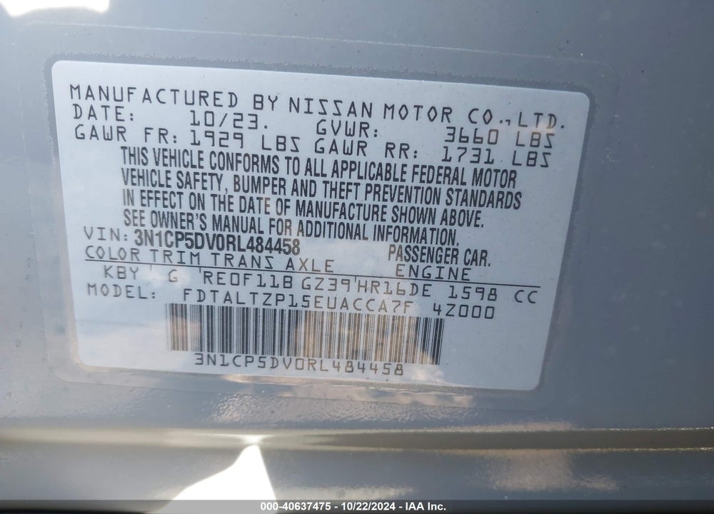 2024 NISSAN KICKS SR XTRONIC CVT VIN: 3N1CP5DV0RL484458