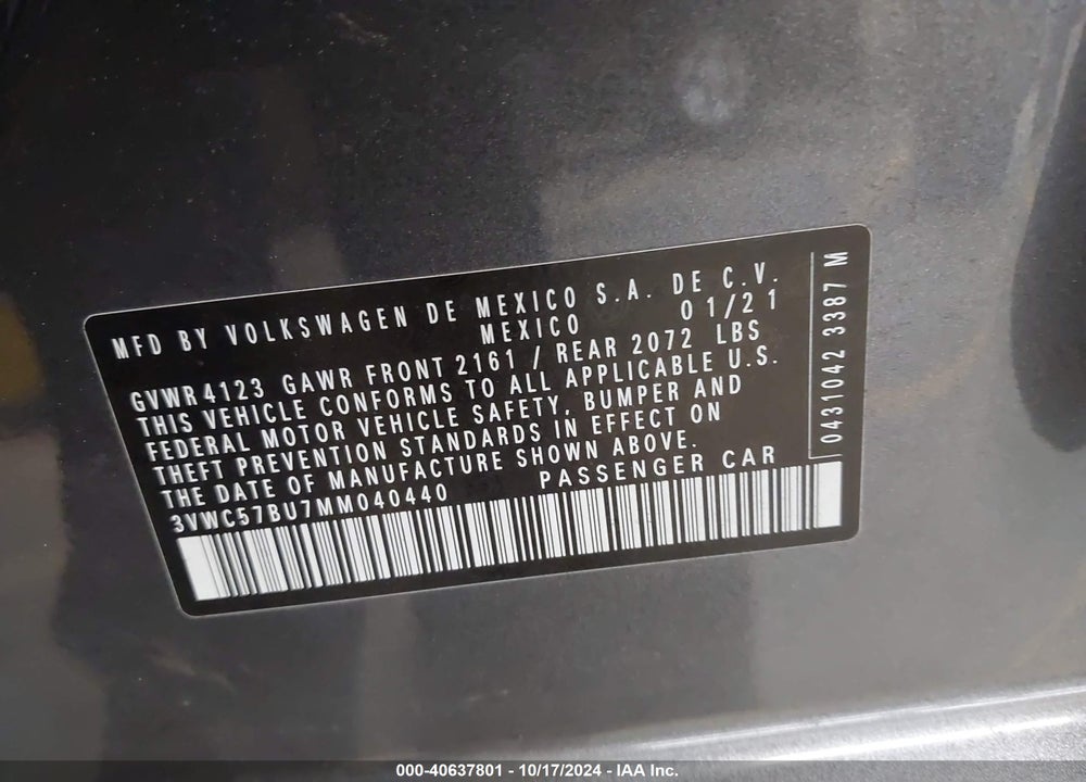 2021 VOLKSWAGEN JETTA 1.4T R-LINE/1.4T S/1.4T SE VIN: 3VWC57BU7MM040440