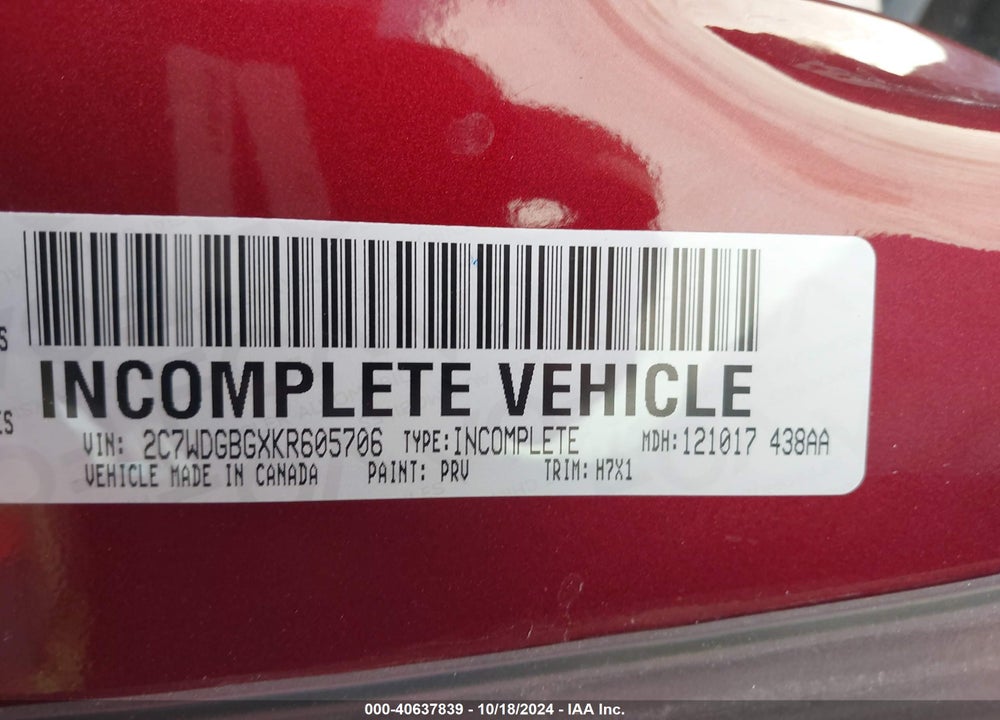 2019 DODGE GRAND CARAVAN SE VIN: 2C7WDGBGXKR605706